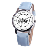 Fashion Music Note Analog Round Dial Faux Leather Band Unisex Quartz Wrist Watch