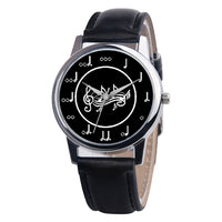 Fashion Music Note Analog Round Dial Faux Leather Band Unisex Quartz Wrist Watch