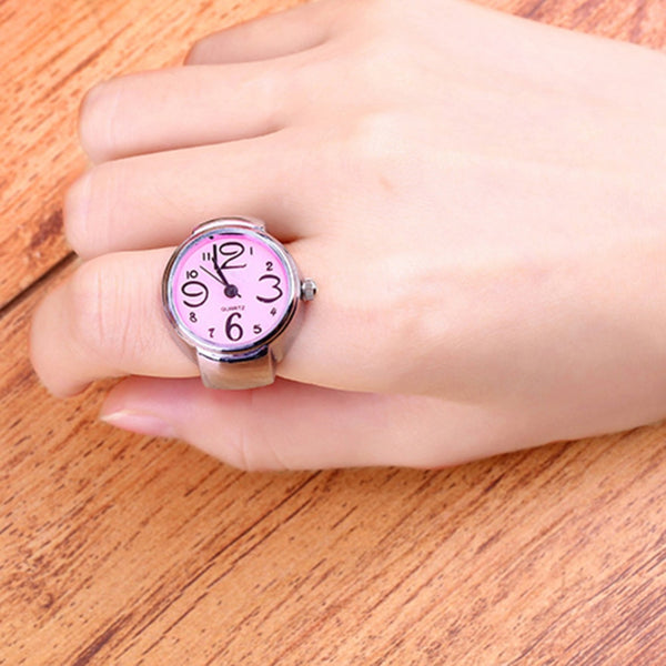 Women's Girls' Sleek Steel Round Dial Elastic Creative Quartz Finger Ring Watch